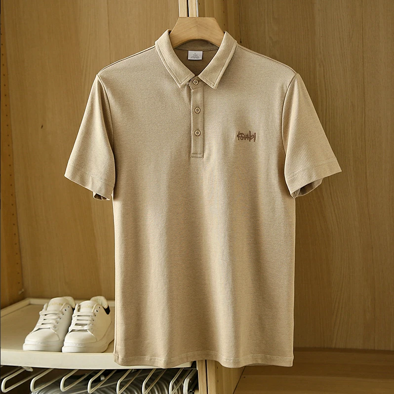 重磅320g！3D斜纹翻领Polo衫夏季轻奢万针刺绣潮流带领T恤男士