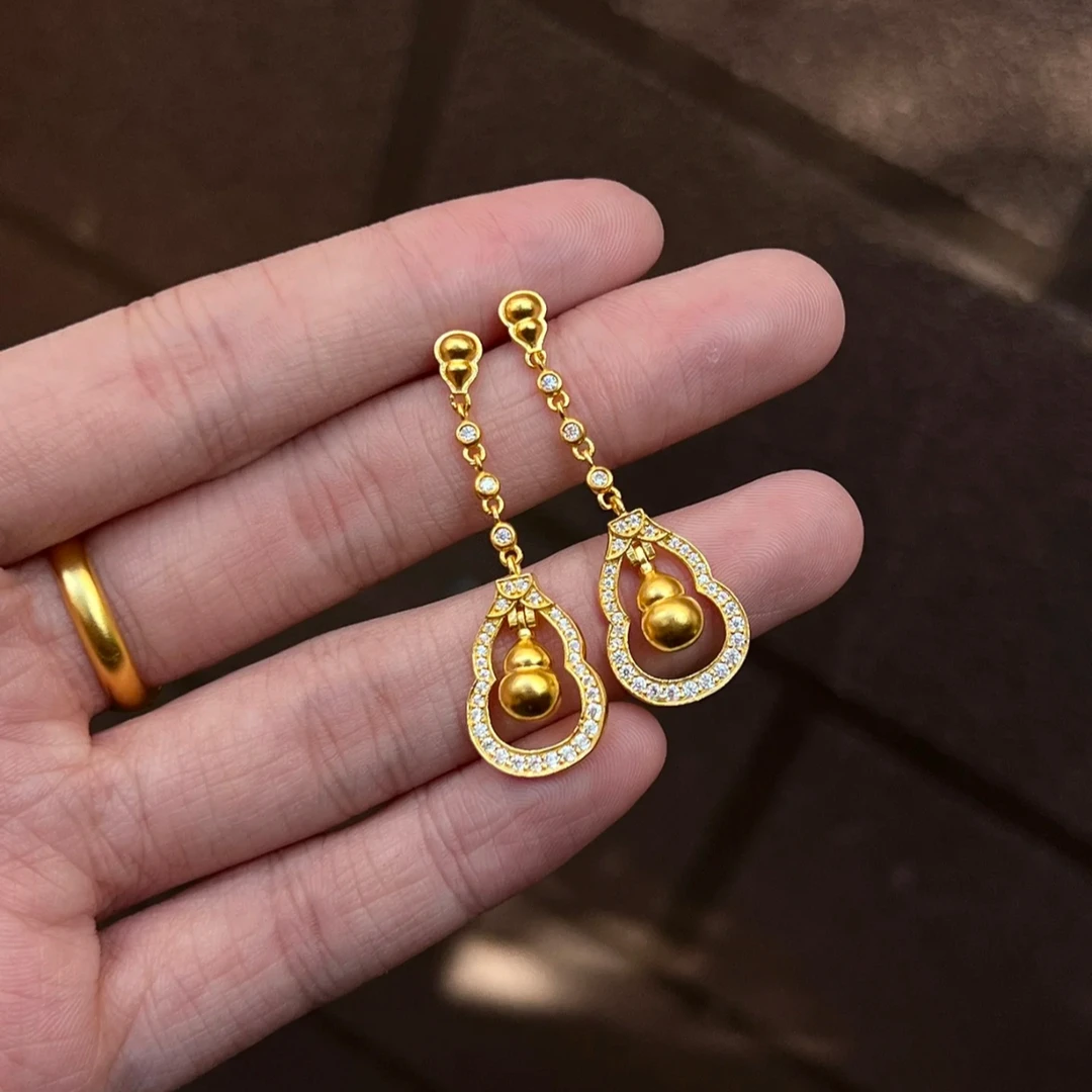 铜合金合成锆石耳饰 福禄耳钉国潮新中式葫芦气质百搭耳饰