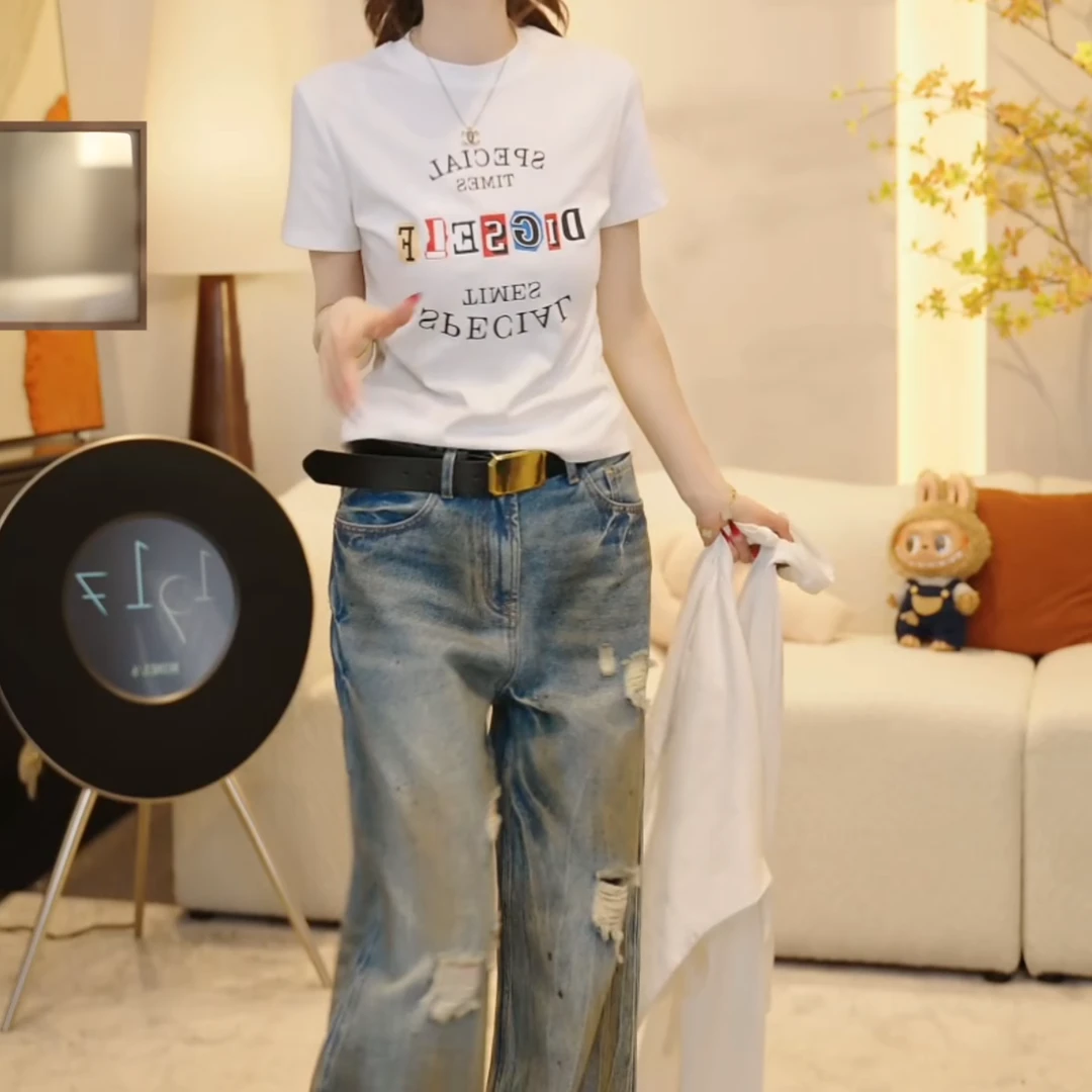 2025夏季新款气质减龄T恤字母百搭小众短袖上衣LK2505510