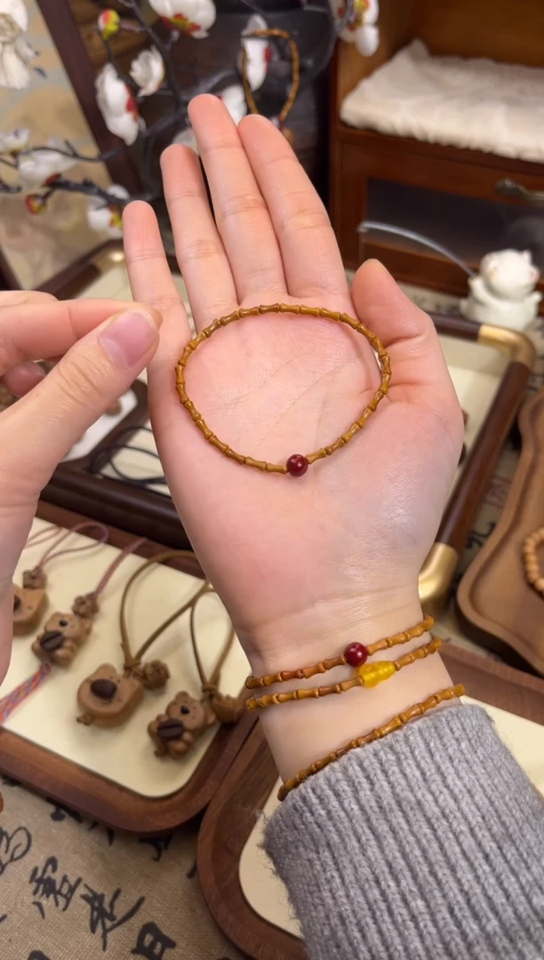 手串桃核【桃缘行】竹节「红色莎莎」桃木桃核辟、挡、驱、护 备注手围