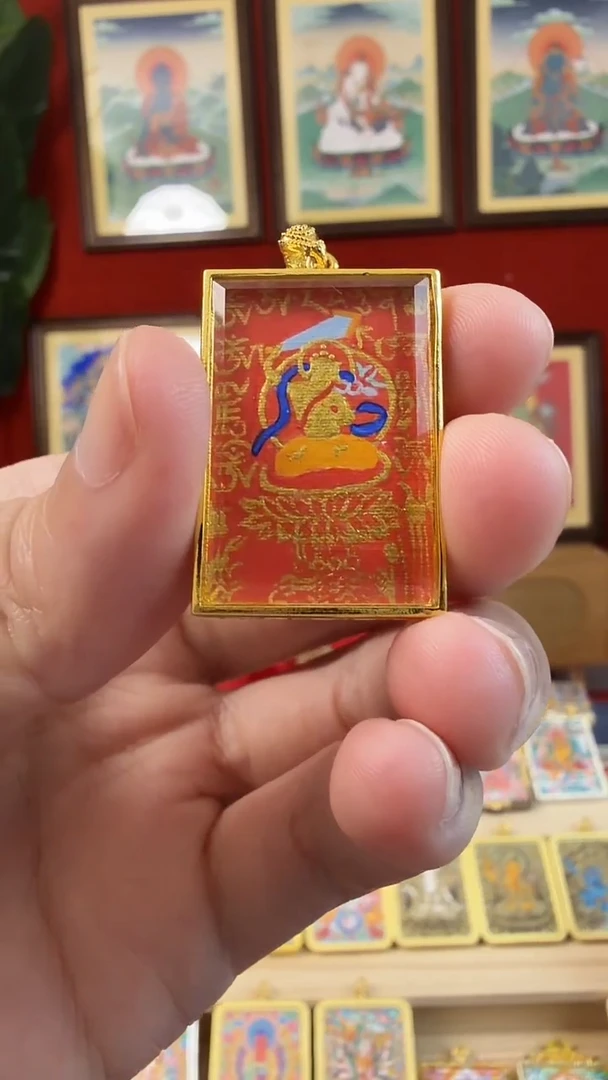 吊坠文老师无相双面-热贡纯手绘唐卡吊坠