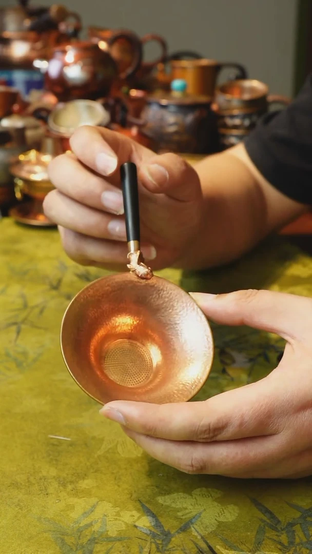 纯紫铜原色锤纹茶漏