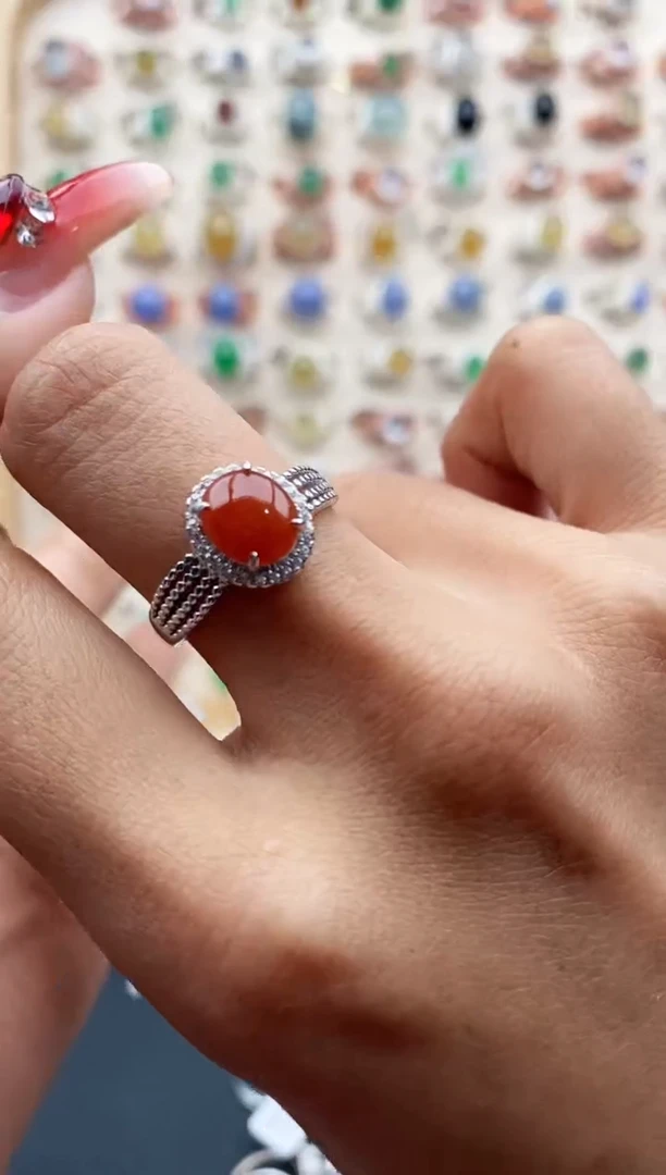 【闪购商品】翡翠戒指银S925镶嵌缅甸天然A货翡翠222   8+7