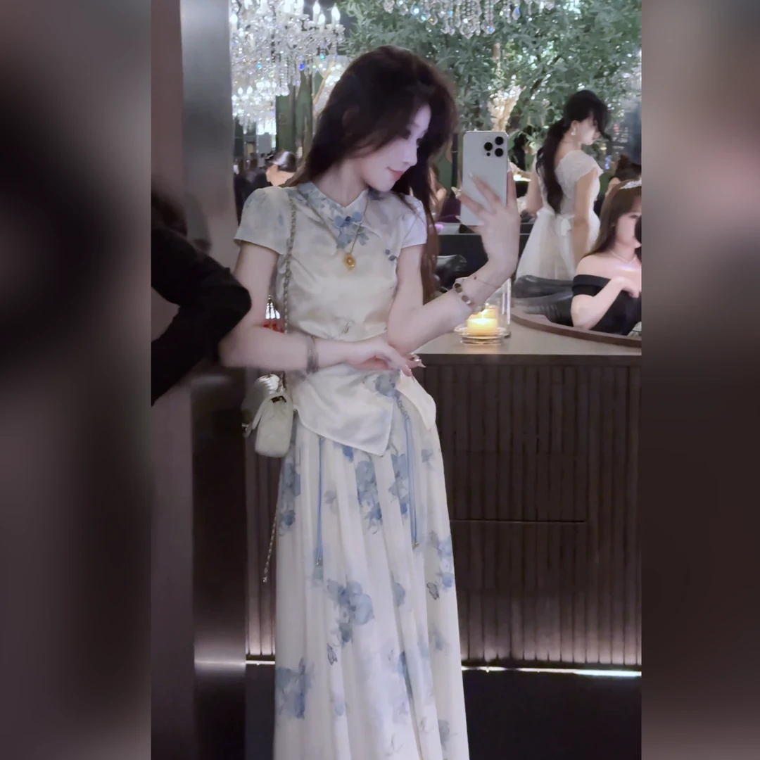 【婷婷】《云端青瓷•千年惊鸿》国风提花旗袍裤装套装 TTY2SX609【Q】
