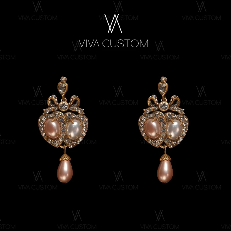 铜合金合成锆石耳饰 （珠华旧梦系列）精致蝴蝶结爱心耳钉