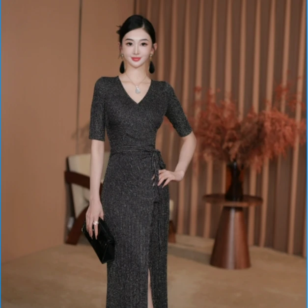 东东定制【大长腿】25年夏季新品时尚收腰显瘦五分袖连衣裙