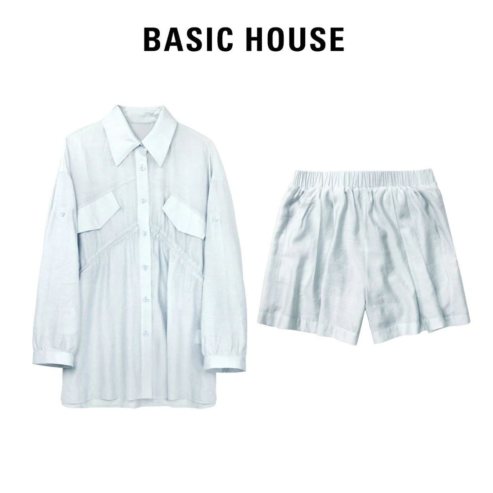 Basic House/百家好TS欧若风气质设计感衬衫休闲短裤套装女DC126