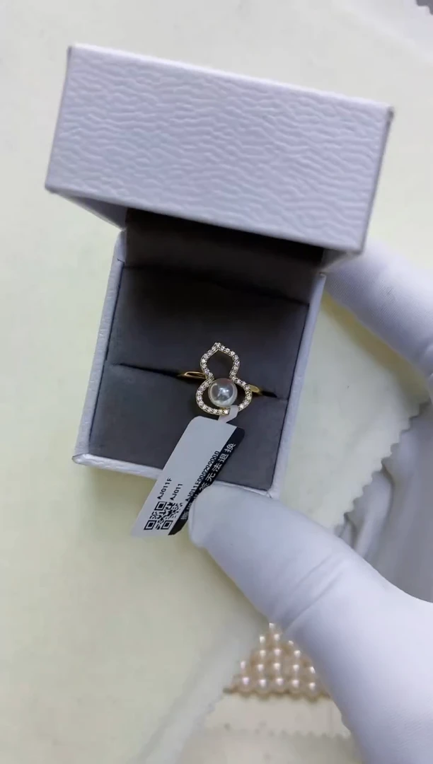 【闪购商品】海水珍珠饰品银S925镶嵌金色葫芦戒指