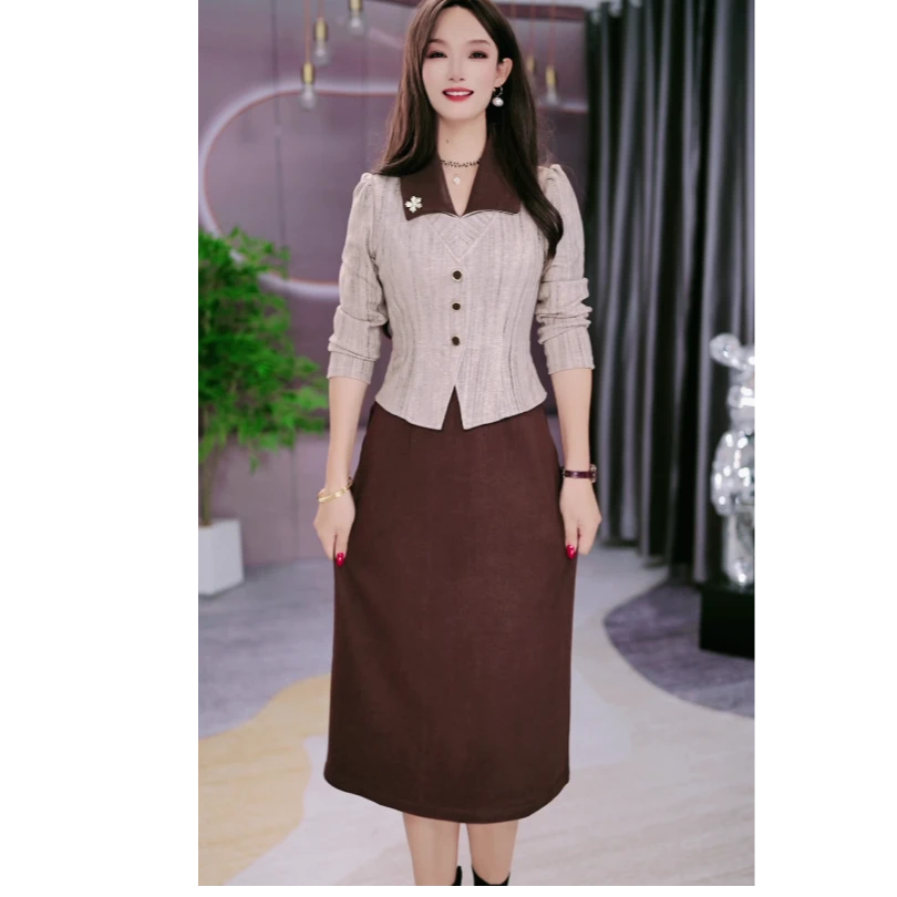 9003#TZ轻职风修身显瘦厚款长袖假两件连衣裙M-4XL