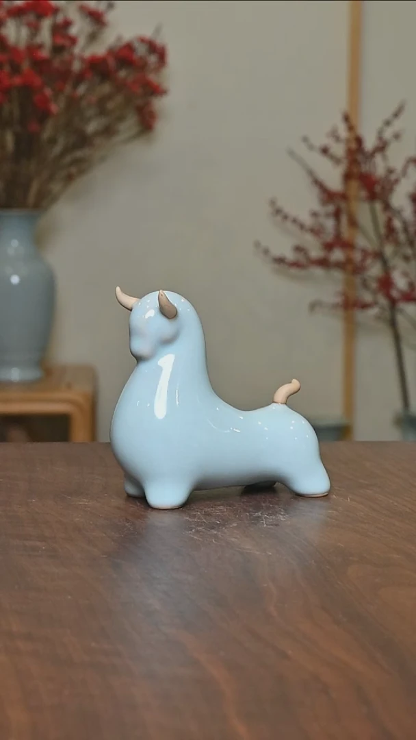 【闪购商品】其他#微瑕天青釉无款小福牛