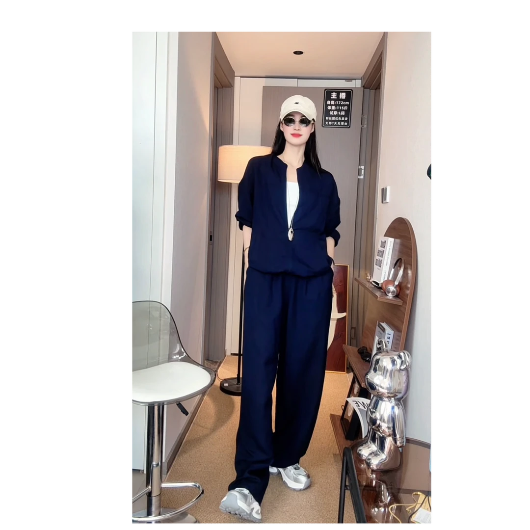 【布丁妈专属】简约亚麻长裤2025春夏新品拉链式宽松百搭套装26238