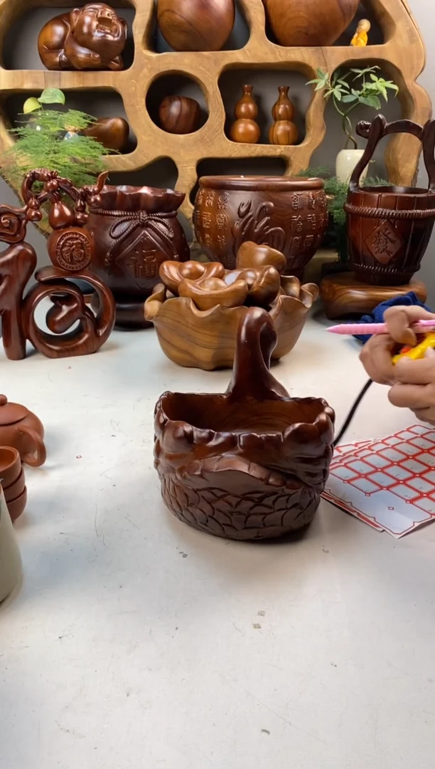 香樟木A7天鹅果盆/尺寸25*18*16