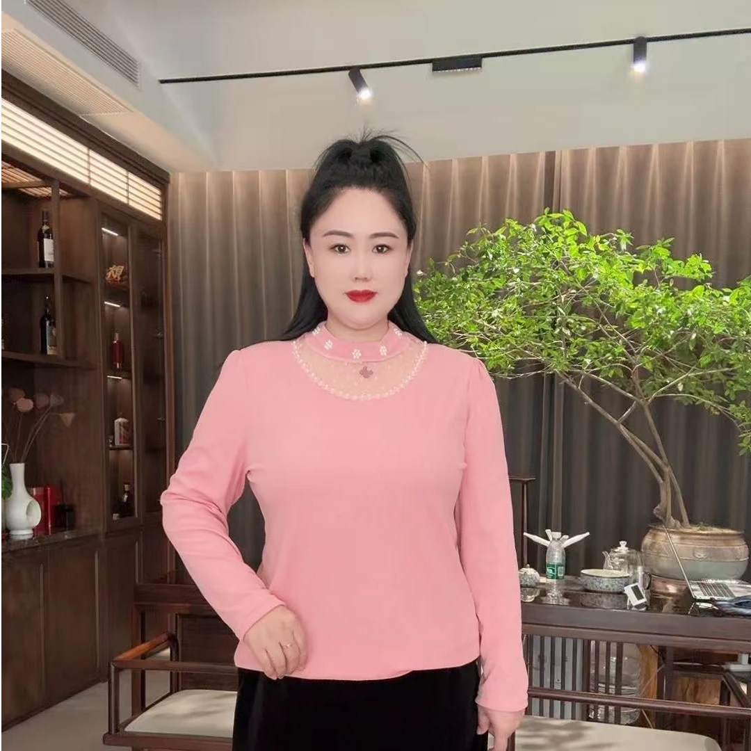 2025冬季新款纯色百搭洋气圆领钉珠设计感加绒显瘦上衣