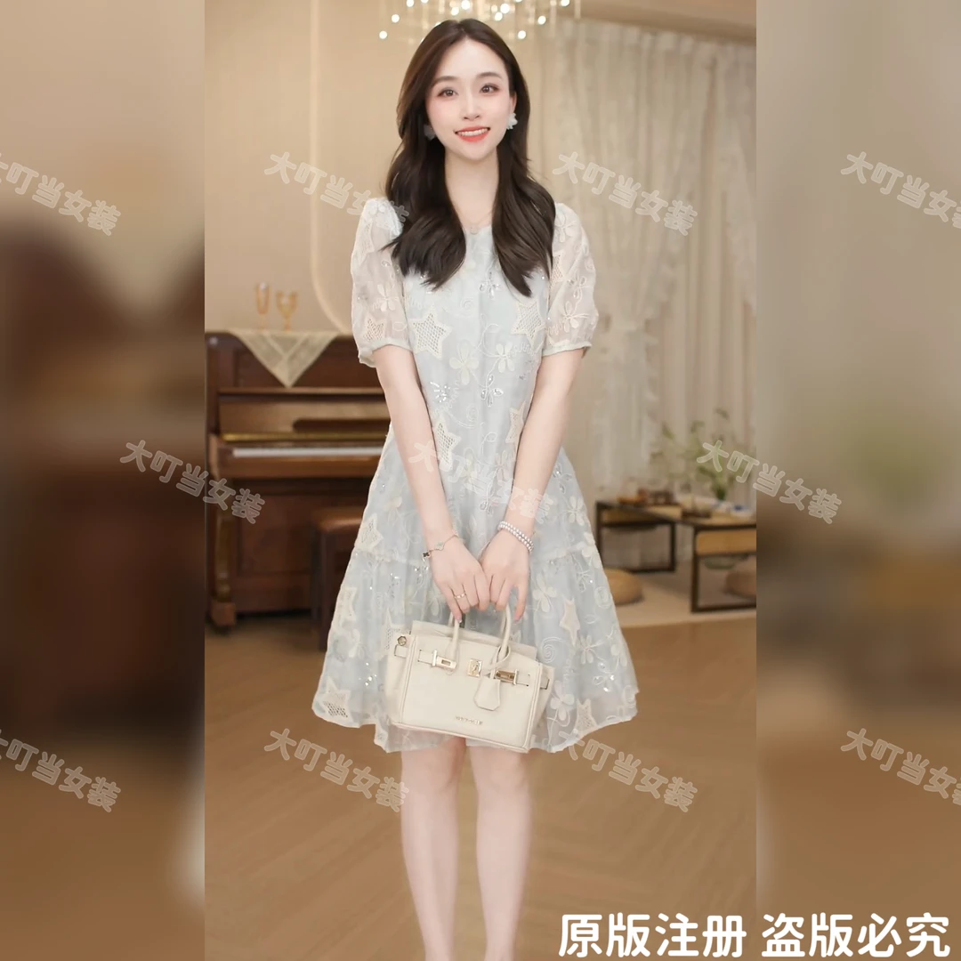 夏季清爽<星星>夏季宽松清凉透气小个子显瘦百搭A字女装连衣裙