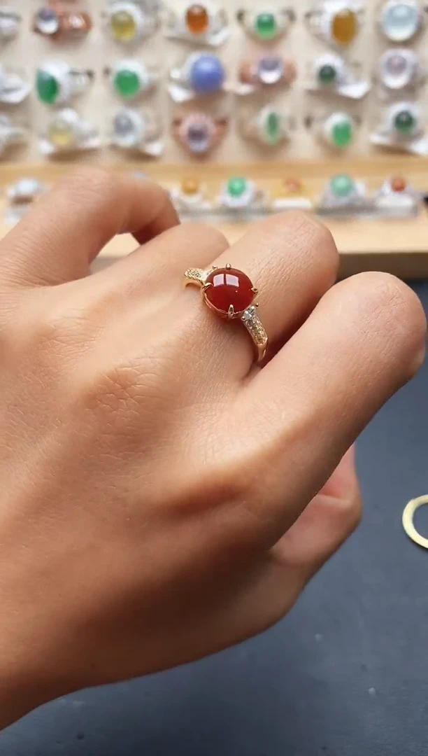 银S925镶嵌戒指翡翠缅甸天然A货翡翠1 1-3