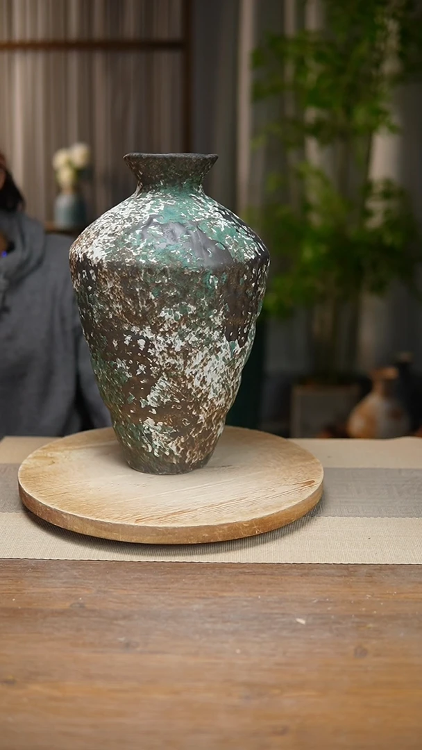 【闪购商品】陶瓷 花器涂鸦绿高脚