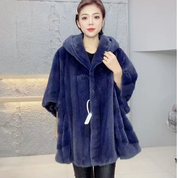 232859【DC】女装反季撤柜水貂皮草外套雾霾蓝