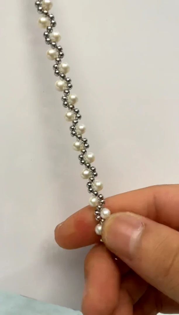银S925镶嵌手绳淡水珍珠4-5