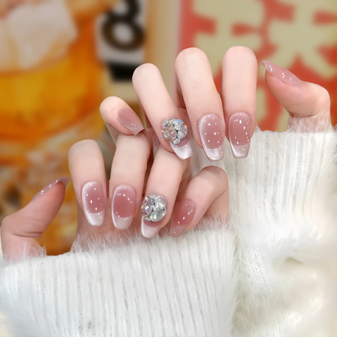 【白桃甜酒】手工穿戴甲拆卸裸色短款日常新款美甲穿戴甲片上班族