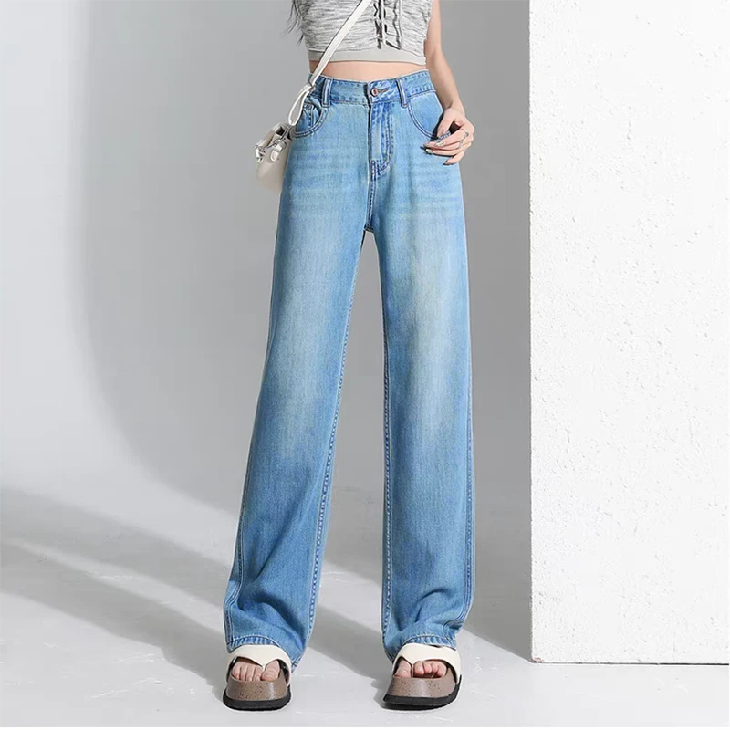 【夏季新款】时尚休闲复古高腰垂顺显瘦舒适透气牛仔裤CS6273裤长94