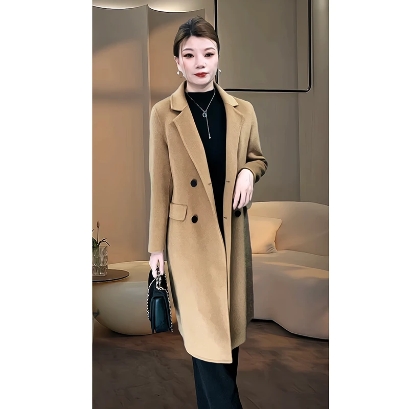 【刘艺涵臻选】小个子轻奢中长款显瘦气质韩版双面呢羊毛大衣2216
