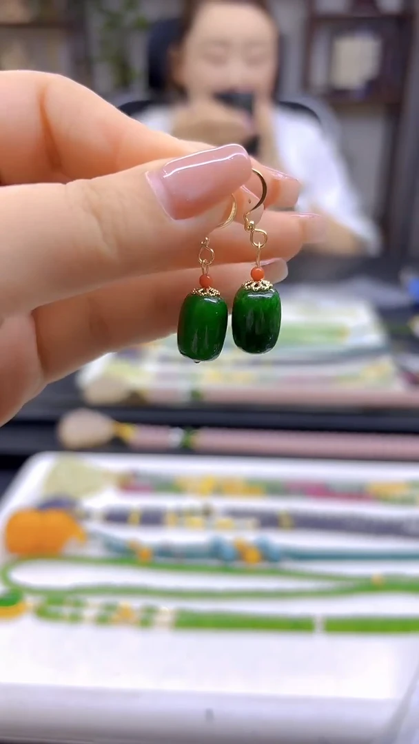 翡翠14K金镶嵌耳饰DIY款E772