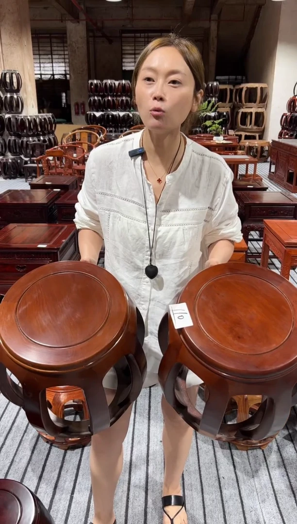花梨木类家具110微瑕一对白宫木胡桃色大号鼓凳