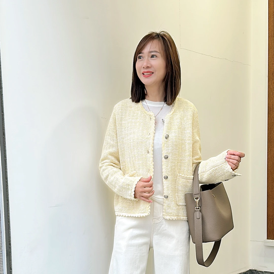 黄、绿两色小香单排扣开衫#春秋休闲百搭