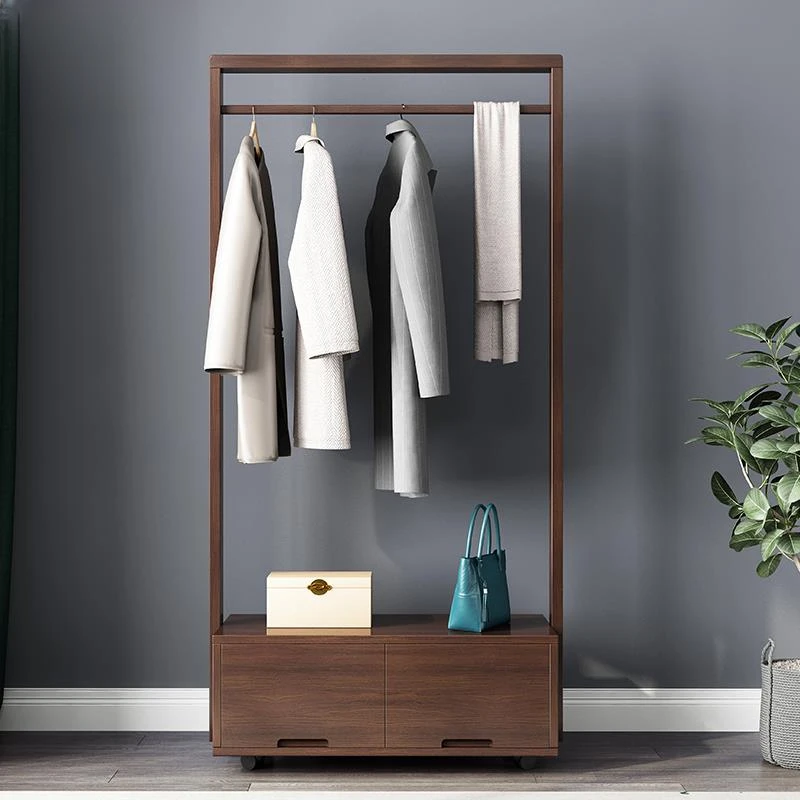 衣帽架落地实木卧室挂衣架北欧ins客厅胡桃木衣服新中式简约现代