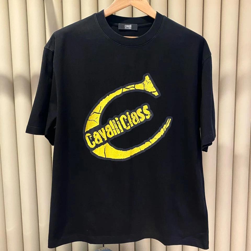 卡沃利25年最新款春夏短袖轻奢时尚圆领T恤黑色