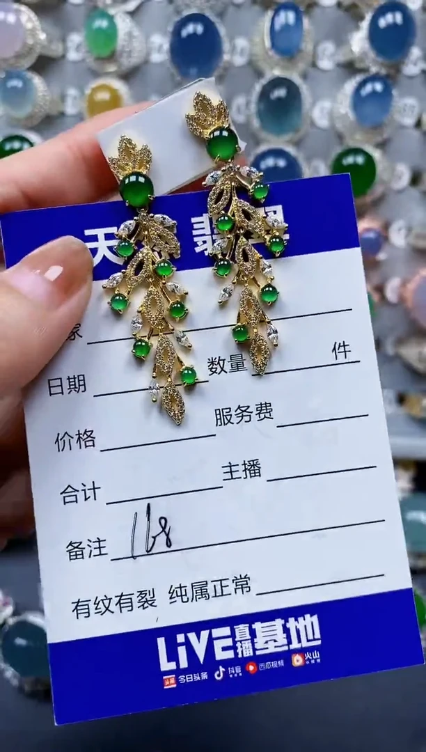 翡翠银S925镶嵌耳饰0168