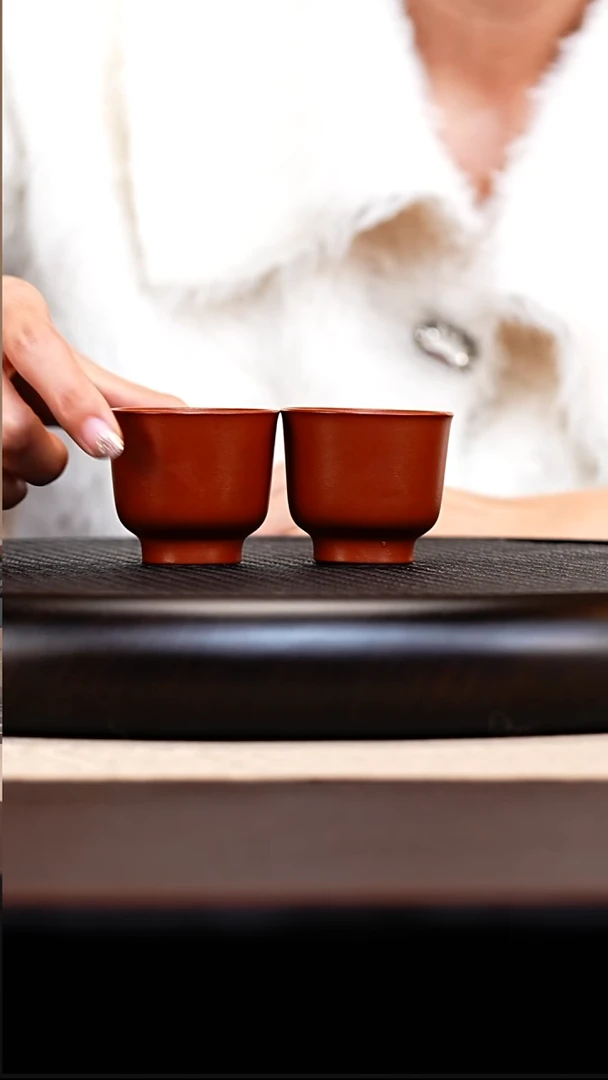 茶杯紫砂朱泥小高脚铃铛杯