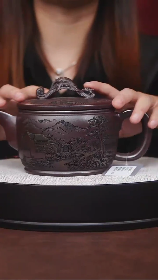 茶壶紫砂宜兴紫砂 如意大汉瓦 石红 600cc 高辉
