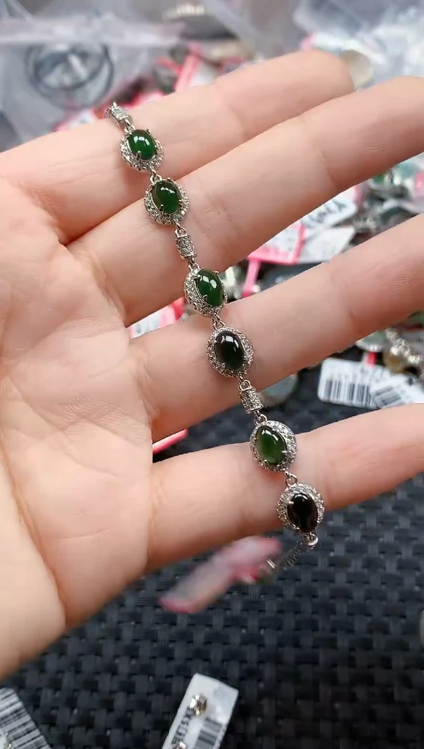 银S925镶嵌戒指翡翠天然A货缅甸翡翠