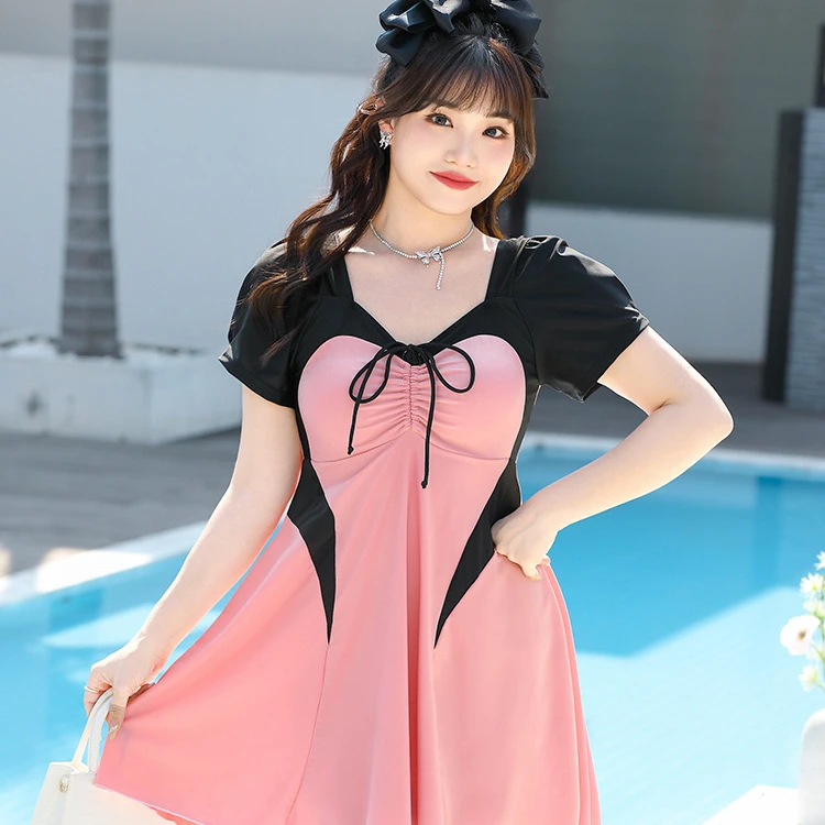 大码胖300斤泳衣女加肥加大裙式连体保守遮肚温泉大号游泳装200斤