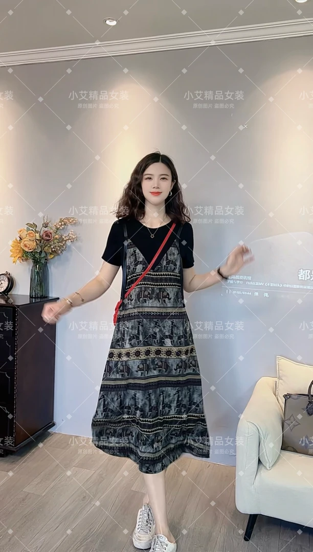 夏季时尚小众假两件拼接宽松显瘦气质复古连衣裙小A版