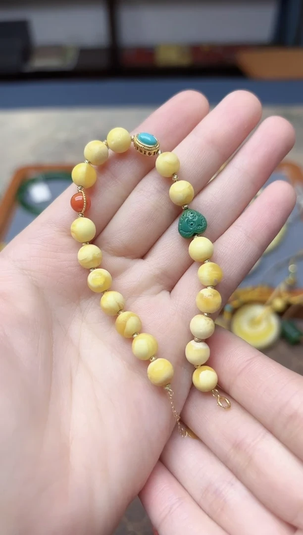 裸石蜜蜡18K金镶嵌18K金蜜蜡手链WY