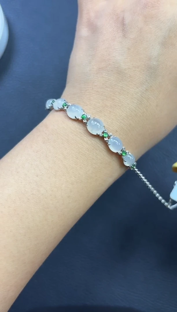 18K金镶嵌手链翡翠M400-150 蛋面手链