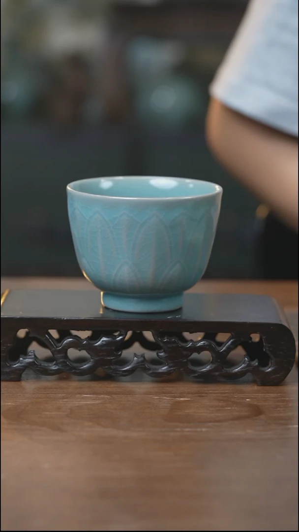 刻花莲瓣深腹杯 汝瓷 （拾汝）（天青）