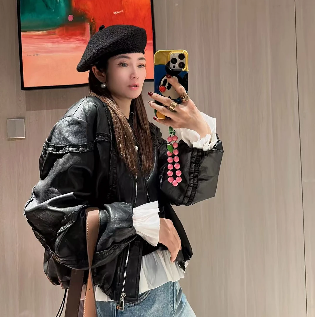 【大小姐家】欧韩货新款花边皮衣569632