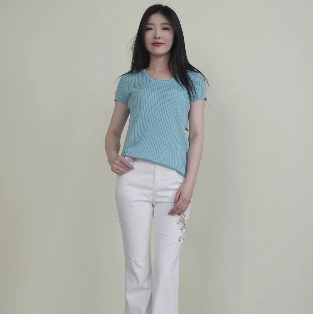 2025夏季新款舒适简约圆领套头百搭T恤修身显瘦纯色外穿上衣