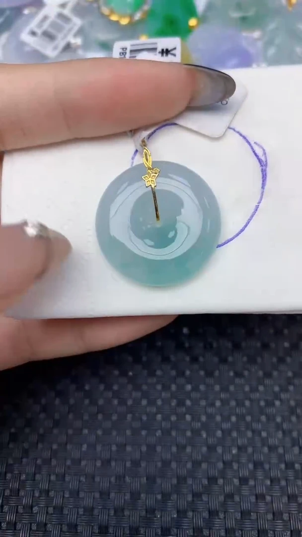 颈饰18K金镶嵌翡翠天然缅甸翡翠a货百元以上9元证书费自理