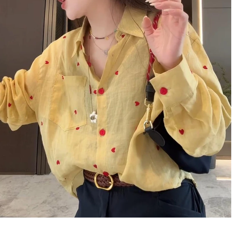 BOOXU雪儿【爱心衬衫】2025春款高级感爱心刺绣百搭显瘦衬衫