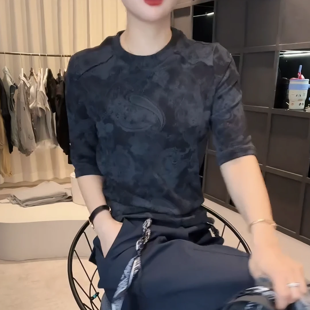 2025早秋款圆领设计感时尚网红百搭中袖显瘦上衣T恤女LK2505802