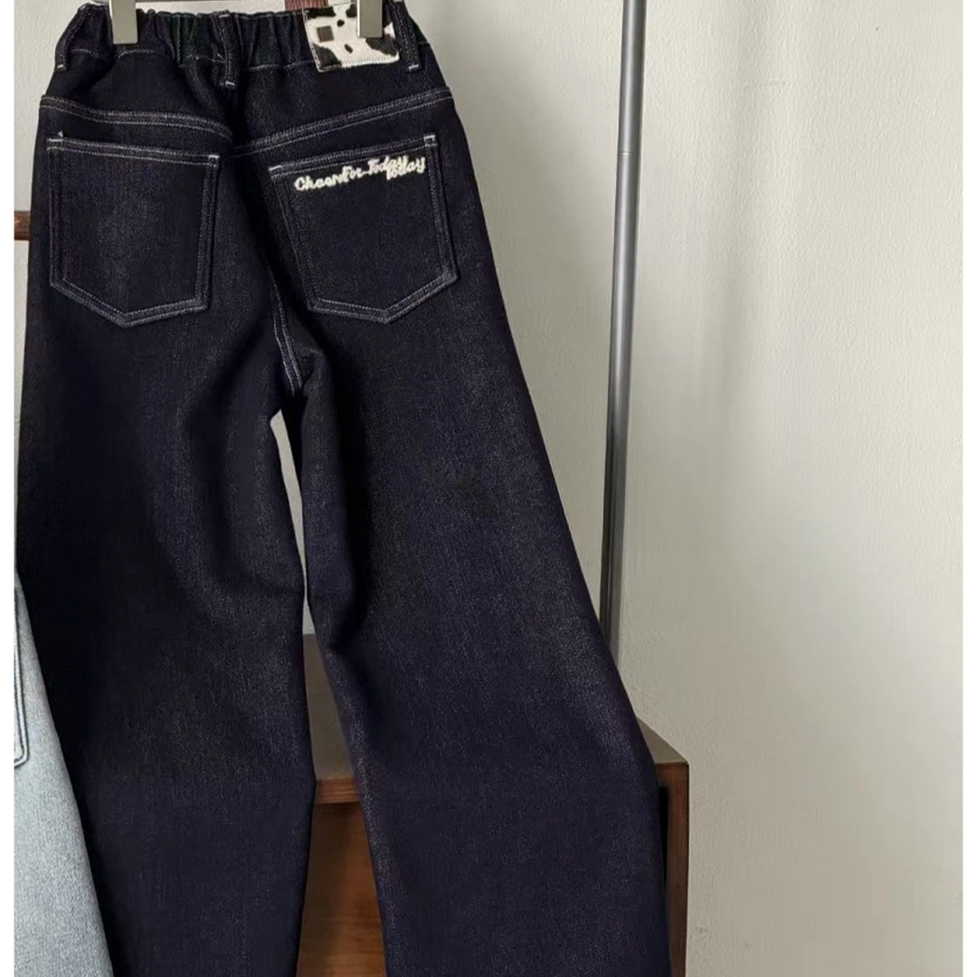 秋冬男童女童加绒牛仔裤深蓝色 2971驰系