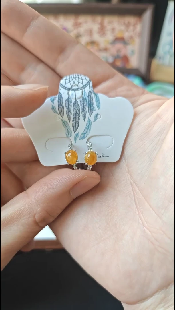 【闪购商品】翡翠耳饰银S925镶嵌翡翠耳饰S925银镶嵌