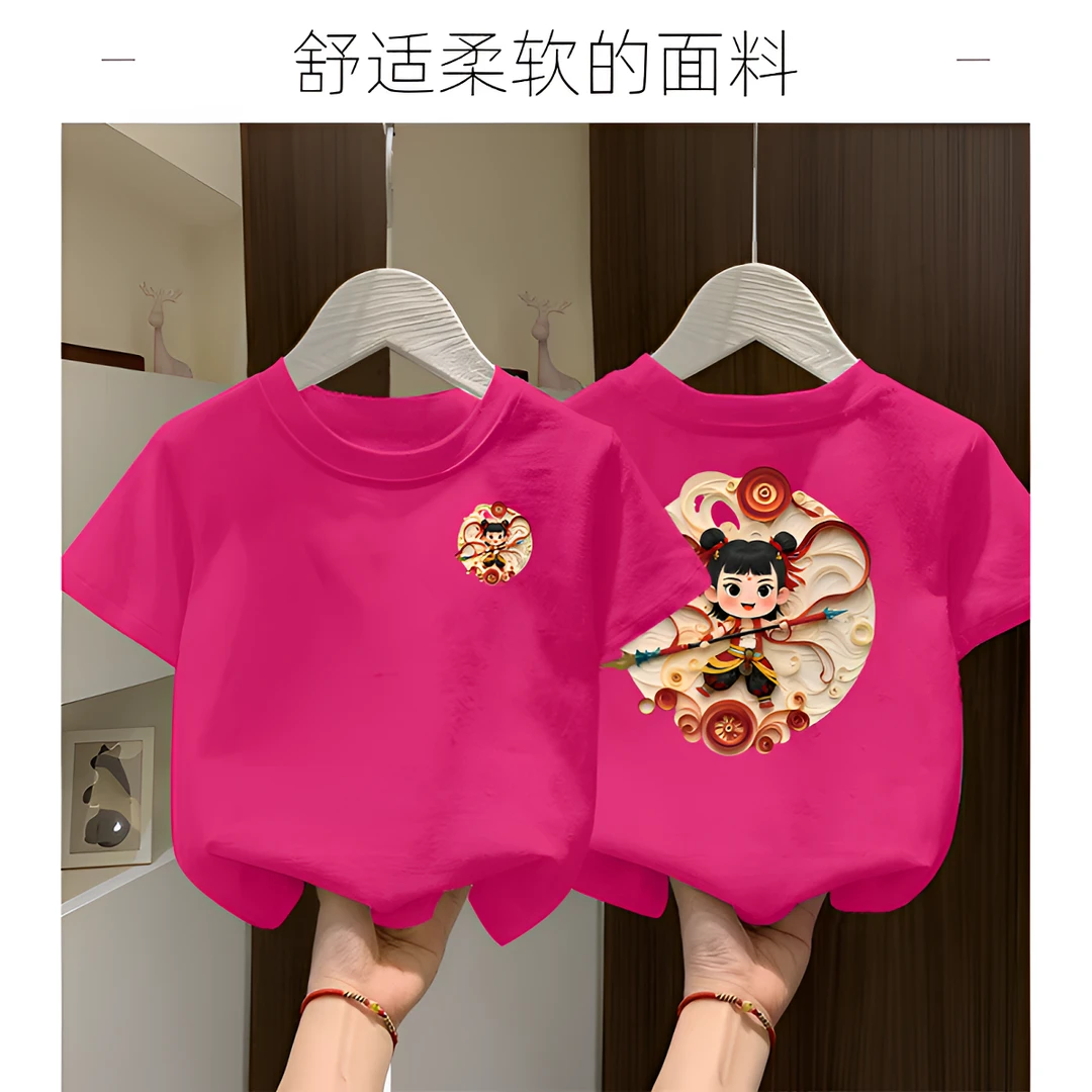 男童女童2025夏季新款短袖儿童中大童卡通哪吒动漫爆款透气T恤潮