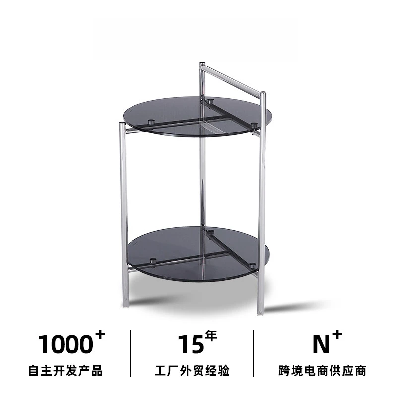 包豪斯简约创意玻璃边几卧室茶几客厅圆形不锈钢现代沙发圆形角几