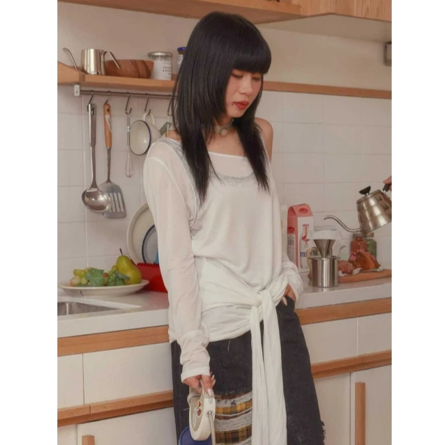 【茉舍】NOESE 擦银假两件绑带打底衫NNKFE1750-599