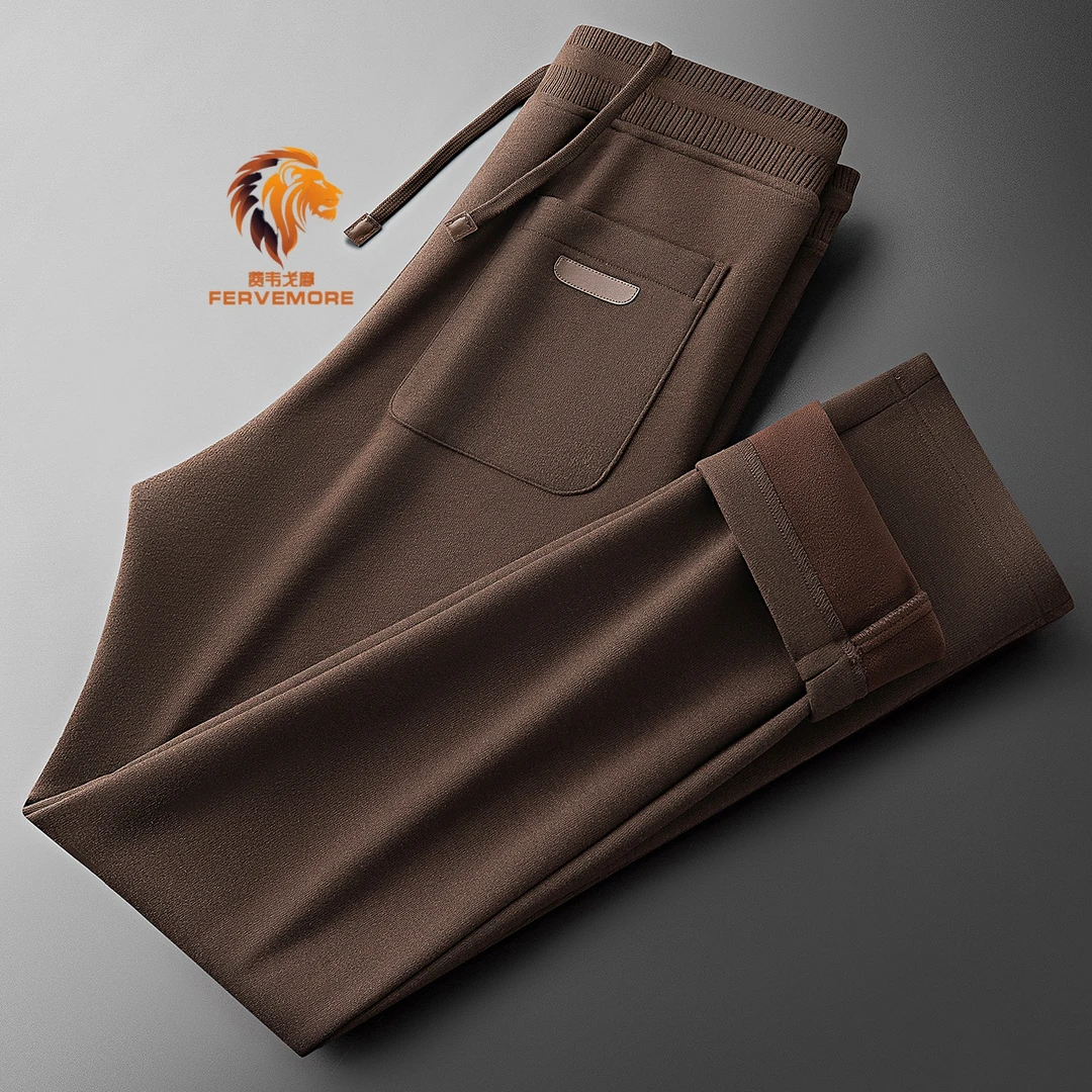 Fervemore费韦戈摩冬季老钱风巨保暖加绒加厚羊毛呢直筒休闲男裤